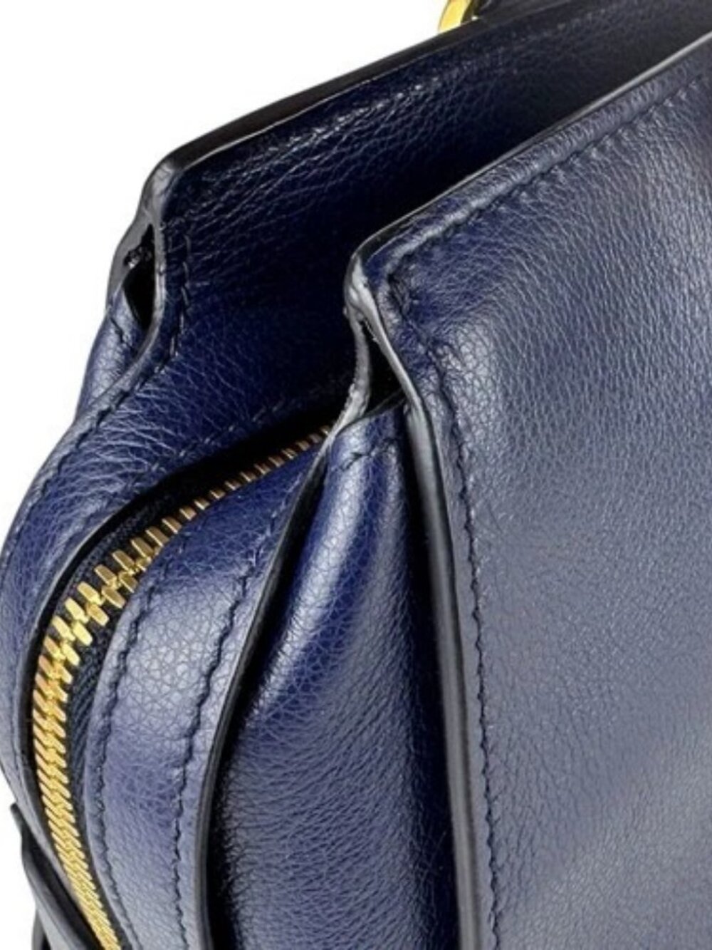 Auth PRADA Handbag Shoulder Bag Navy Leather/Goldtone - z8878 - Picture 7 of 14